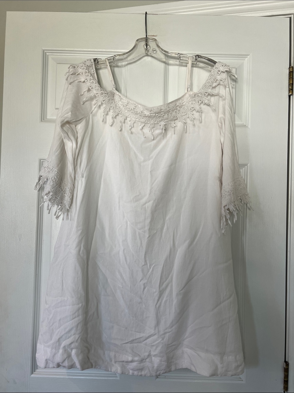 Kensie White Crochet-Trim Off-Shoulder Dress
